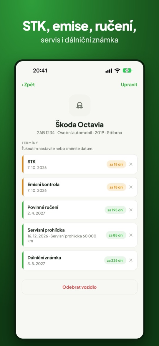 Detail vozidla s termíny